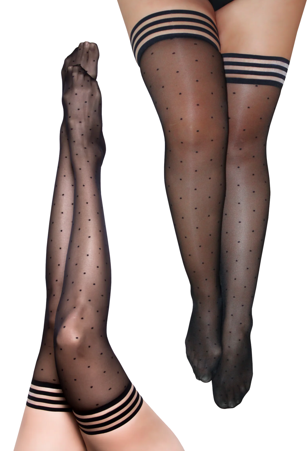 Kix'ies 1304 Ally Black Stockings w/ Polka Dots